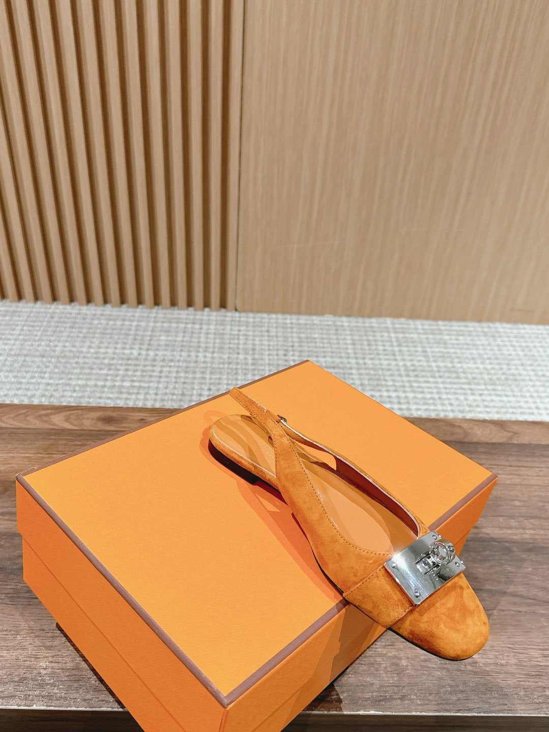 HERMES Innocente Slingback Suede Goatskin Orange