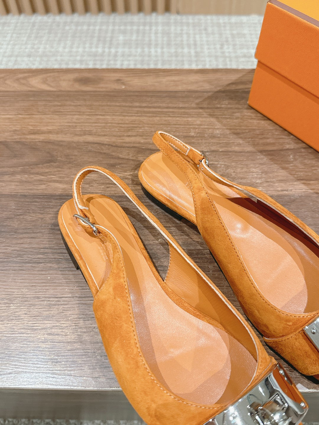 HERMES Innocente Slingback Suede Goatskin Orange