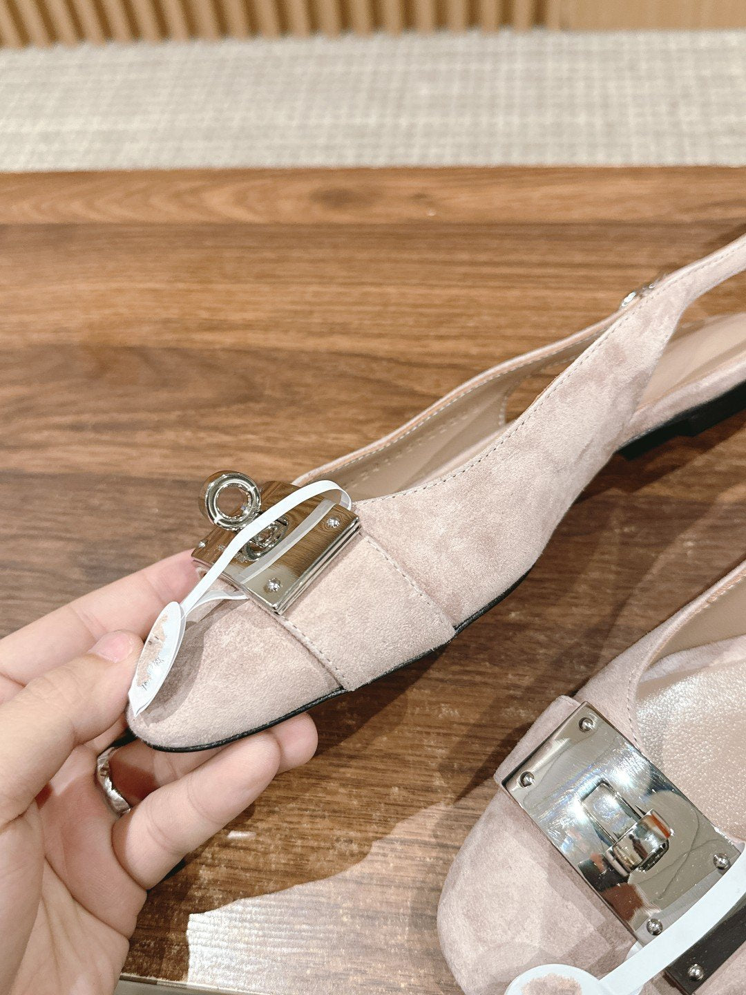HERMES Innocente Slingback Suede Goatskin Light pink