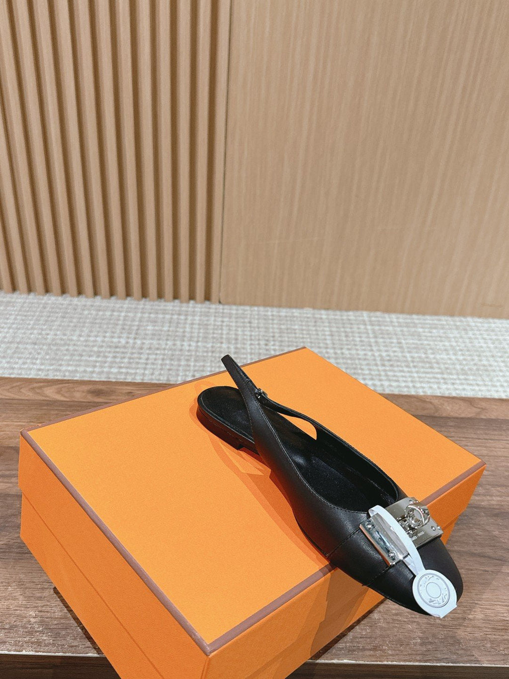 HERMES Innocente Slingback Suede Goatskin Black