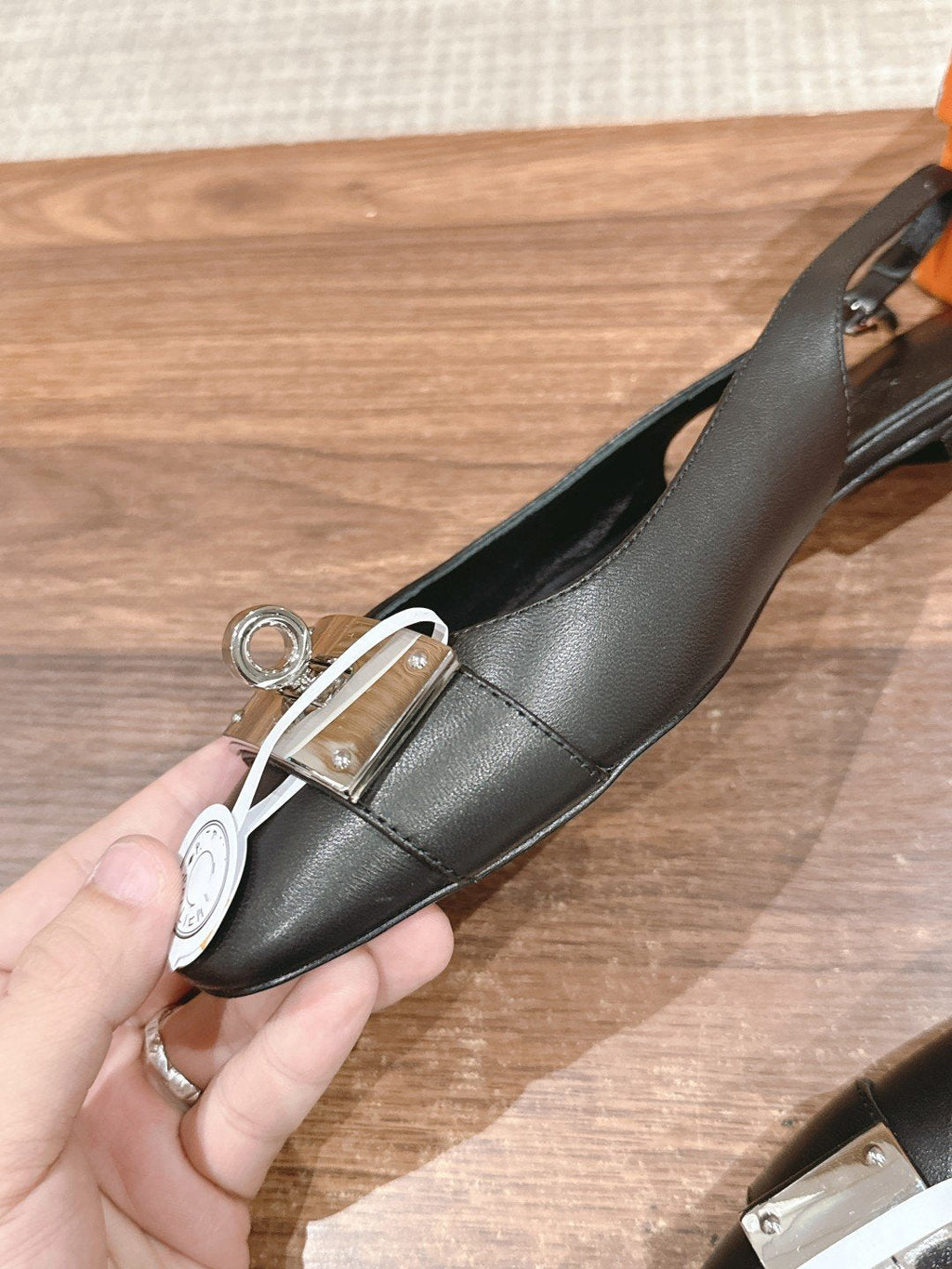 HERMES Innocente Slingback Suede Goatskin Black