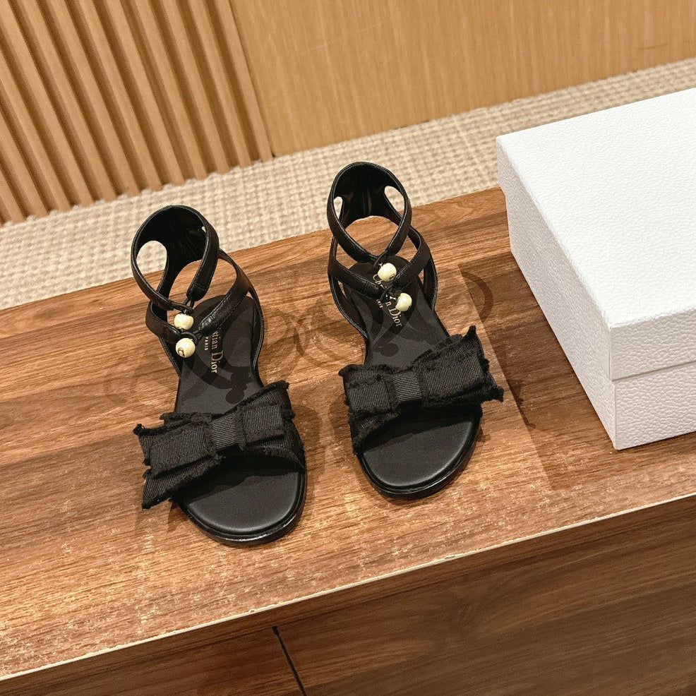 DIOR AABLE SANDALS 25S IN BLACK FABRIC AND LAMBSKIN WITH PEARL DETAILING