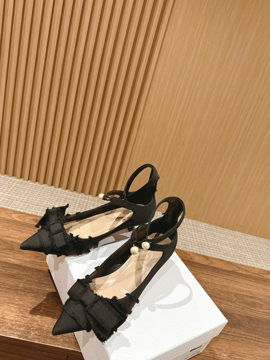 DIOR AABLE HIGH HEEL 25S IN BLACK FABRIC WITH PEARL DETAILING