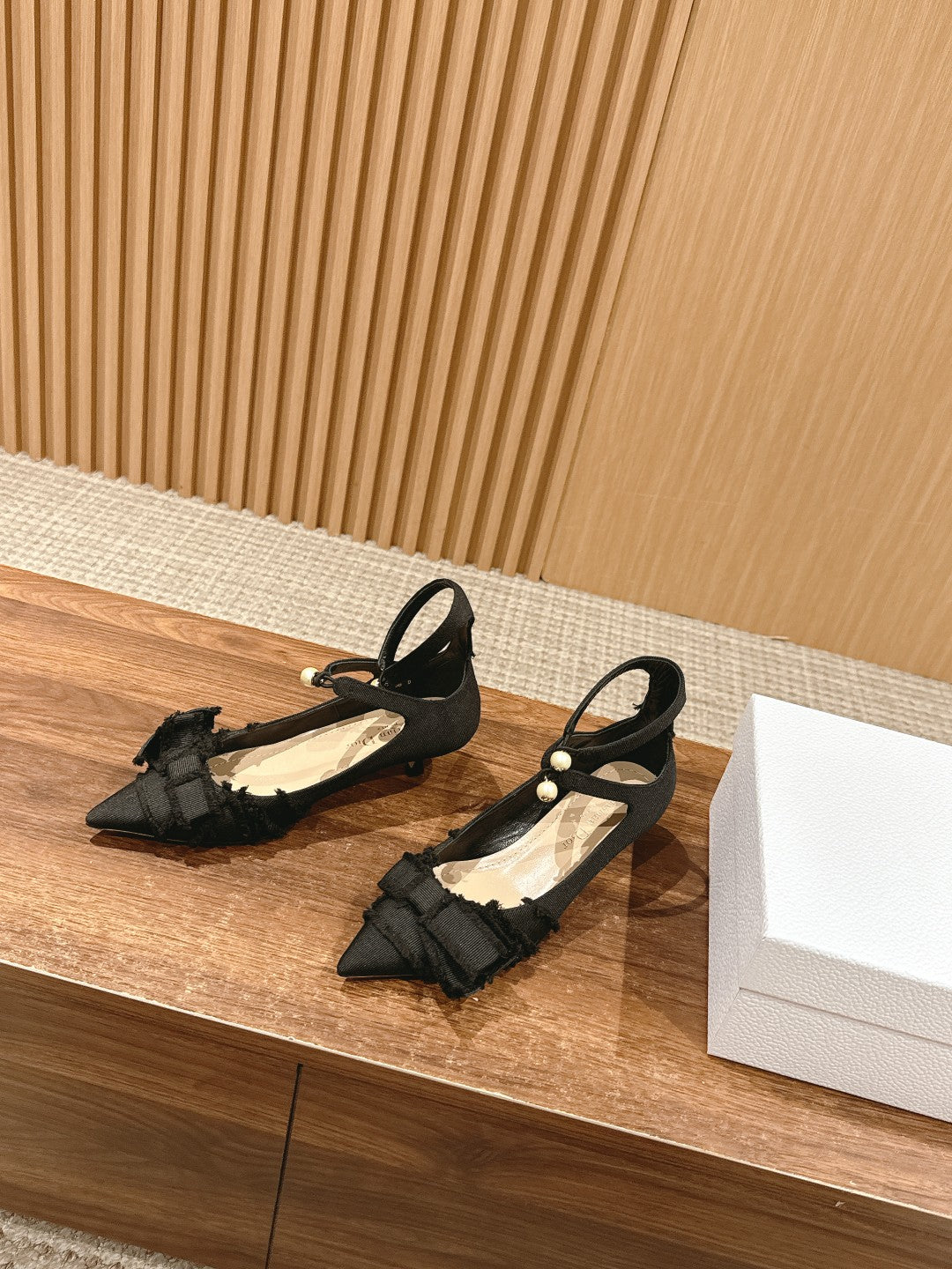 DIOR AABLE HIGH HEEL 25S IN BLACK FABRIC WITH PEARL DETAILING