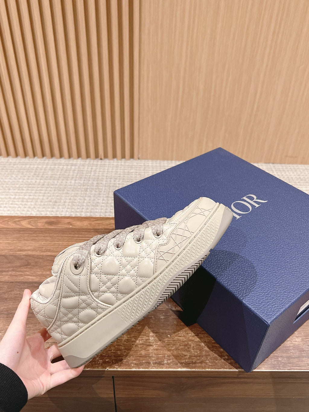 DIOR BY ERL B9S SKATER SNEAKER IN PARCHMENT BEIGE CANNAGE LAMBSKIN