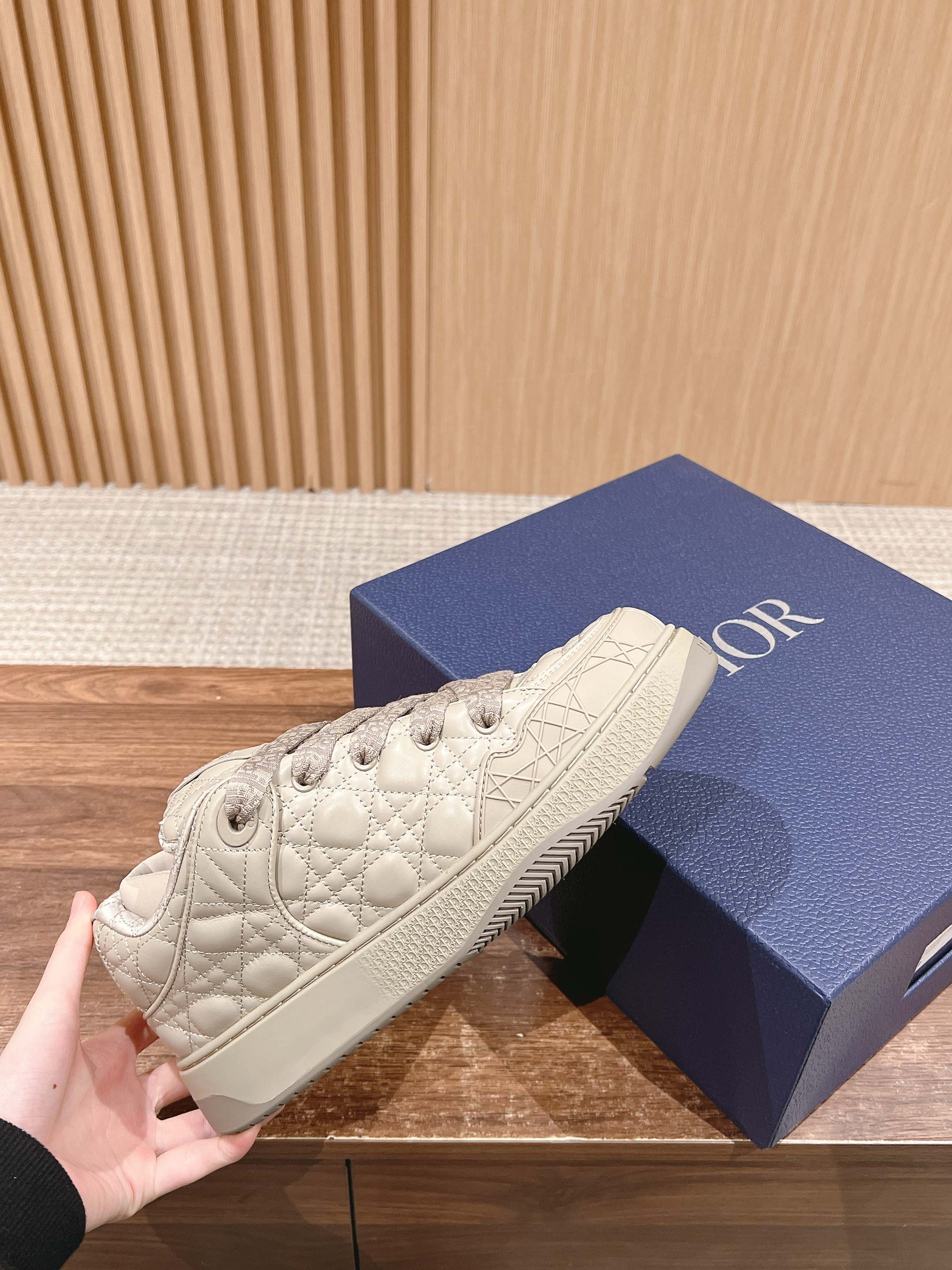 DIOR BY ERL B9S SKATER SNEAKER IN PARCHMENT BEIGE CANNAGE LAMBSKIN