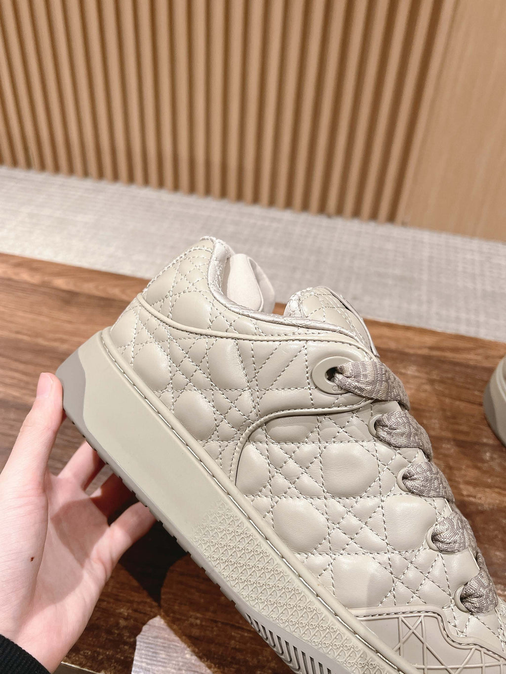 DIOR BY ERL B9S SKATER SNEAKER IN PARCHMENT BEIGE CANNAGE LAMBSKIN