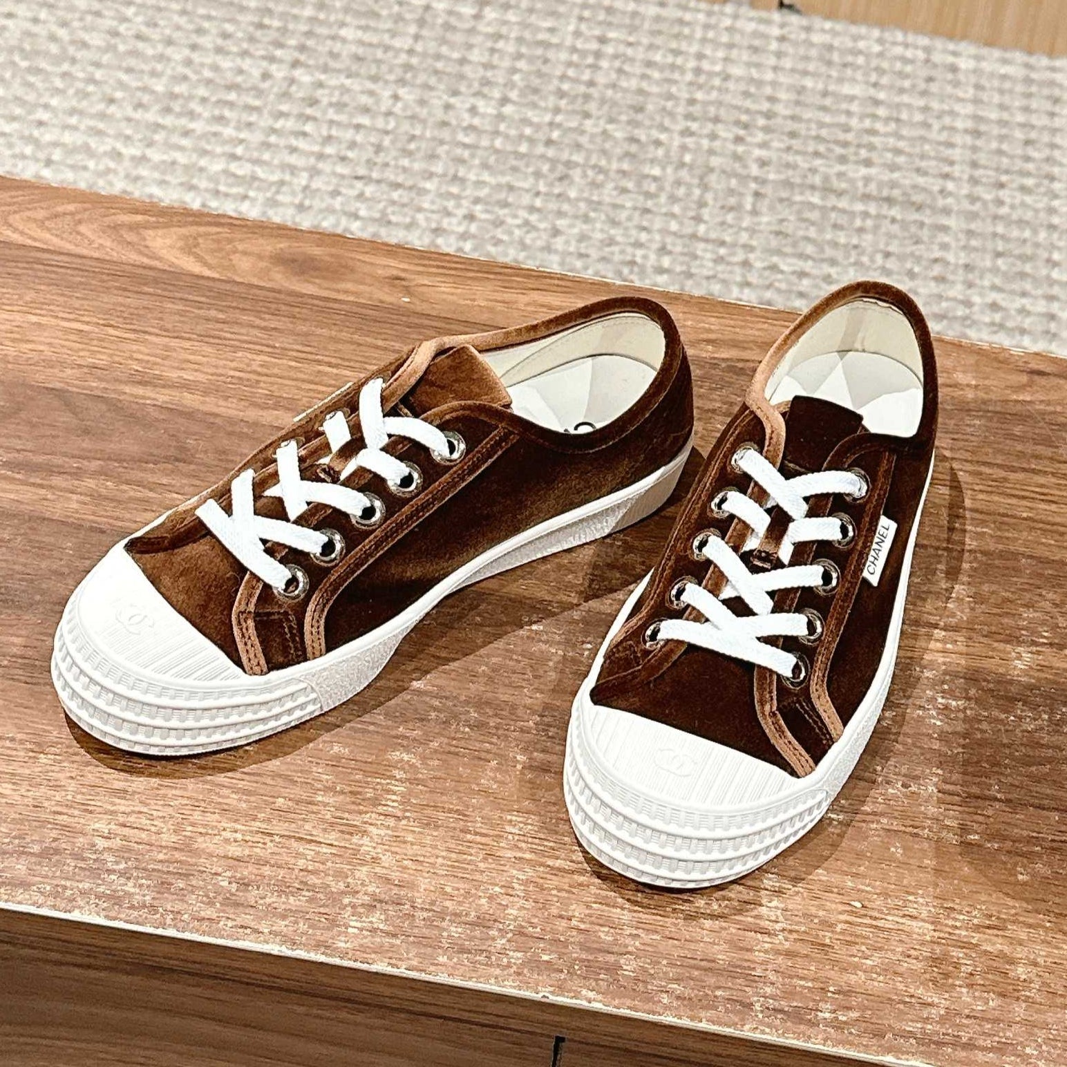 CHANEL CONVERSE SNEAKER IN PENNY BROWN VELVET