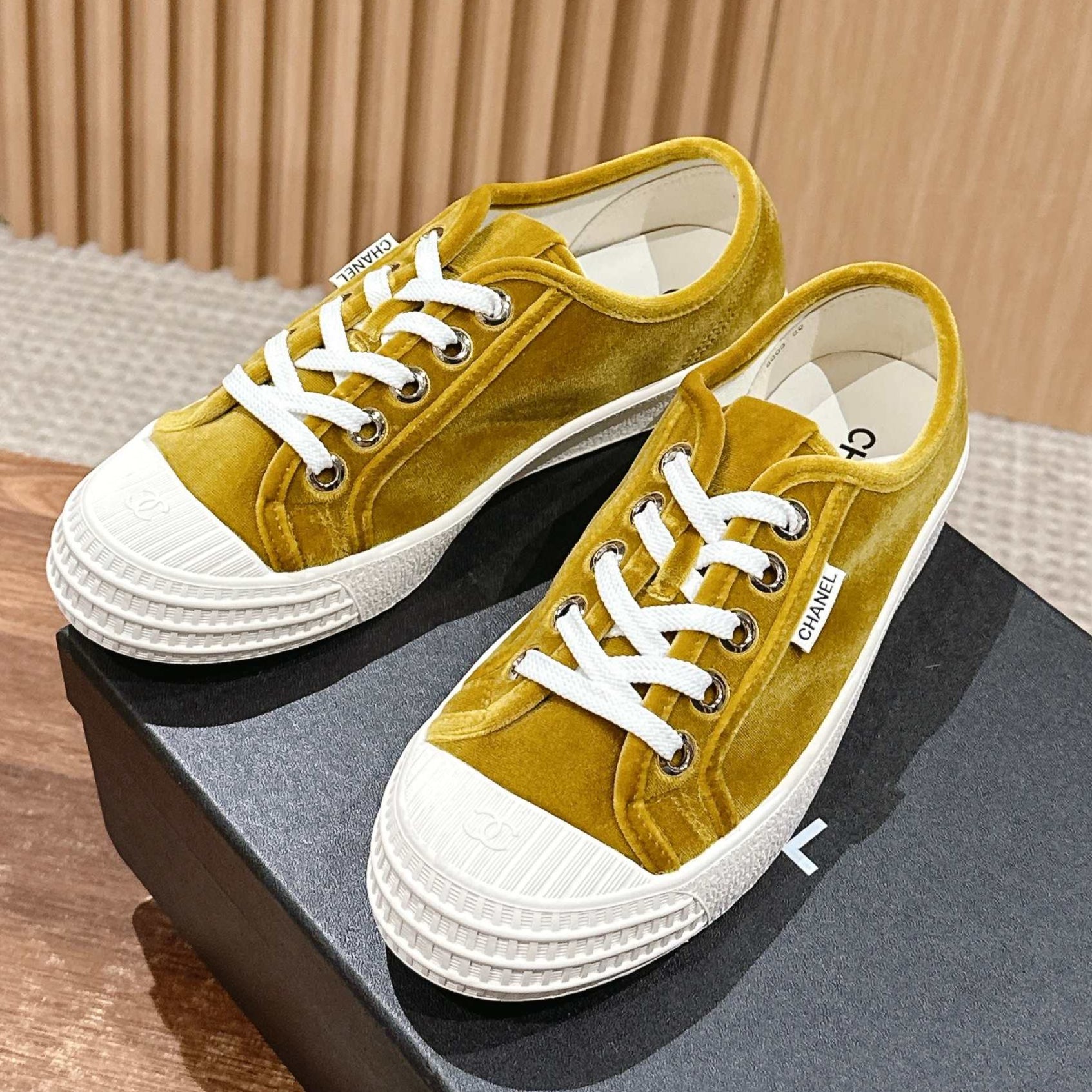 CHANEL CONVERSE SNEAKER IN DIJON YELLOW VELVET