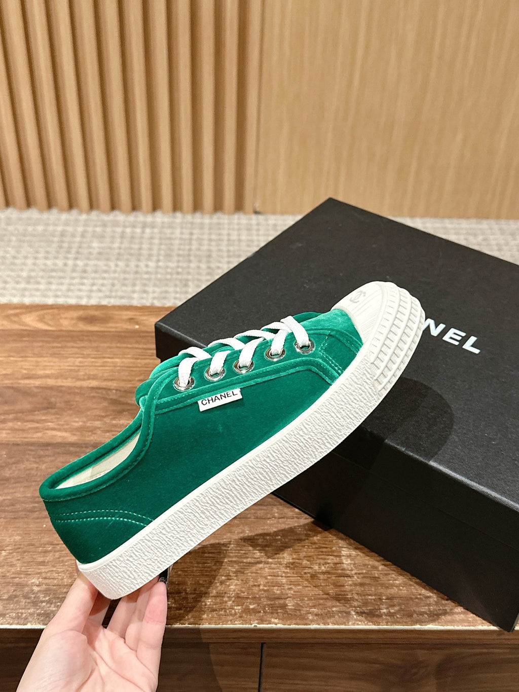 CHANEL CONVERSE SNEAKER IN TEAL GREEN VELVET