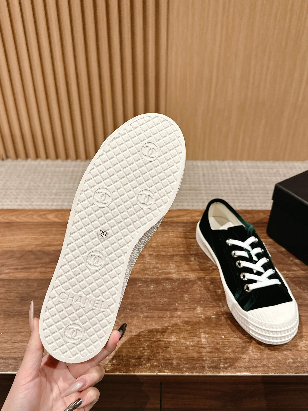 CHANEL CONVERSE SNEAKER IN DARK GREEN VELVET