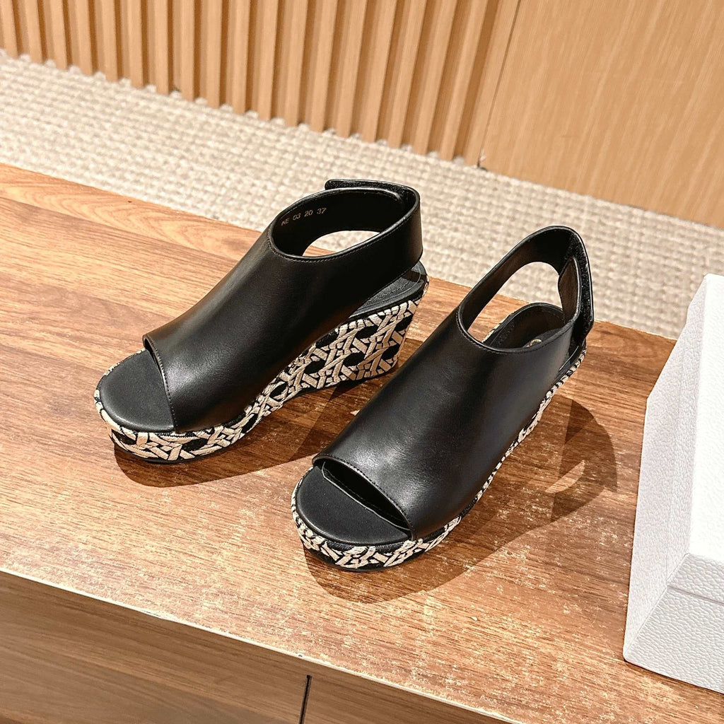 DIOR ATTITUDE WEDGE HIGH SLINGBACK 90MM IN BLACK CALFSKIN CANVAS SOLE