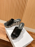 DIOR ATTITUDE WEDGE SLIDE 90MM IN BLACK CALFSKIN CANVAS SOLE