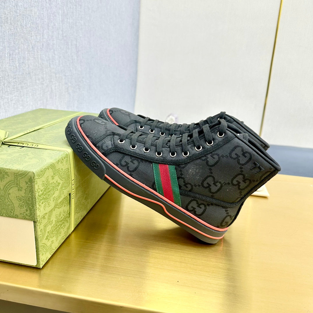 GUCCI TENNIS 1977 HIGH-TOP TRAINER JET BLACK CANVAS