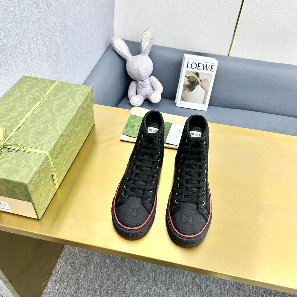 GUCCI TENNIS 1977 HIGH-TOP TRAINER JET BLACK CANVAS