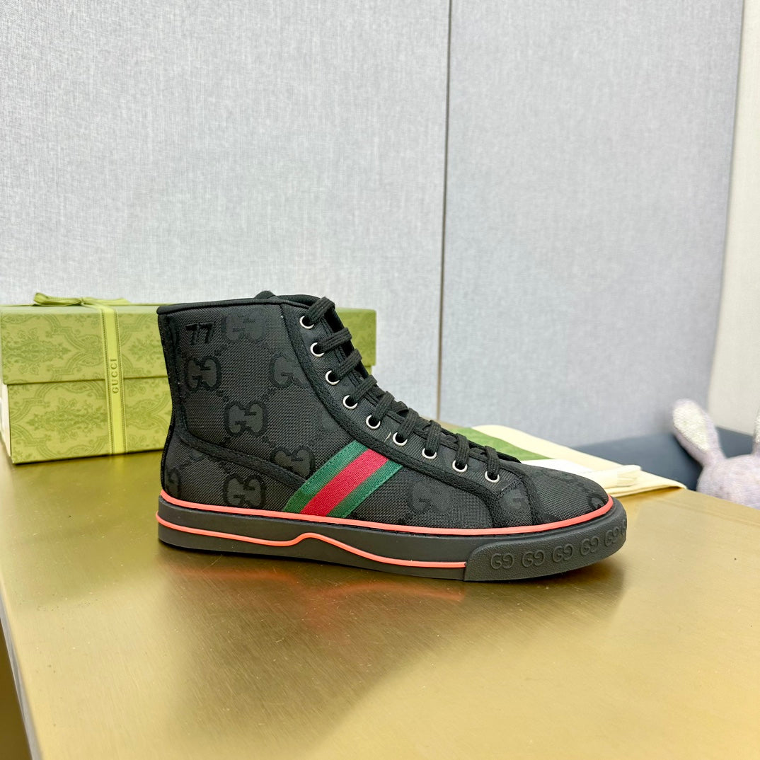 GUCCI TENNIS 1977 HIGH-TOP TRAINER JET BLACK CANVAS