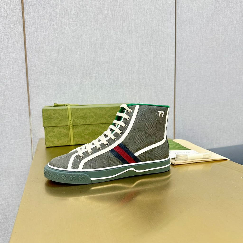 GUCCI TENNIS 1977 HIGH-TOP TRAINER BRIGHT GRAY CANVAS