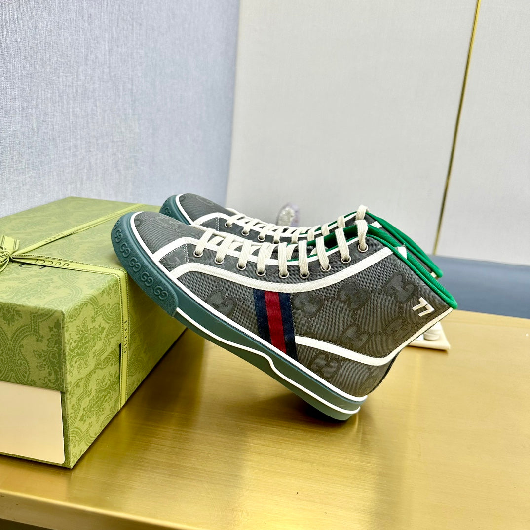GUCCI TENNIS 1977 HIGH-TOP TRAINER BRIGHT GRAY CANVAS