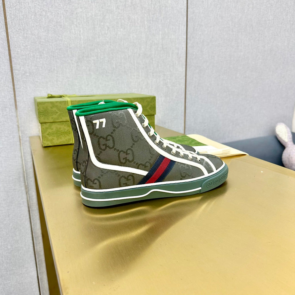GUCCI TENNIS 1977 HIGH-TOP TRAINER BRIGHT GRAY CANVAS