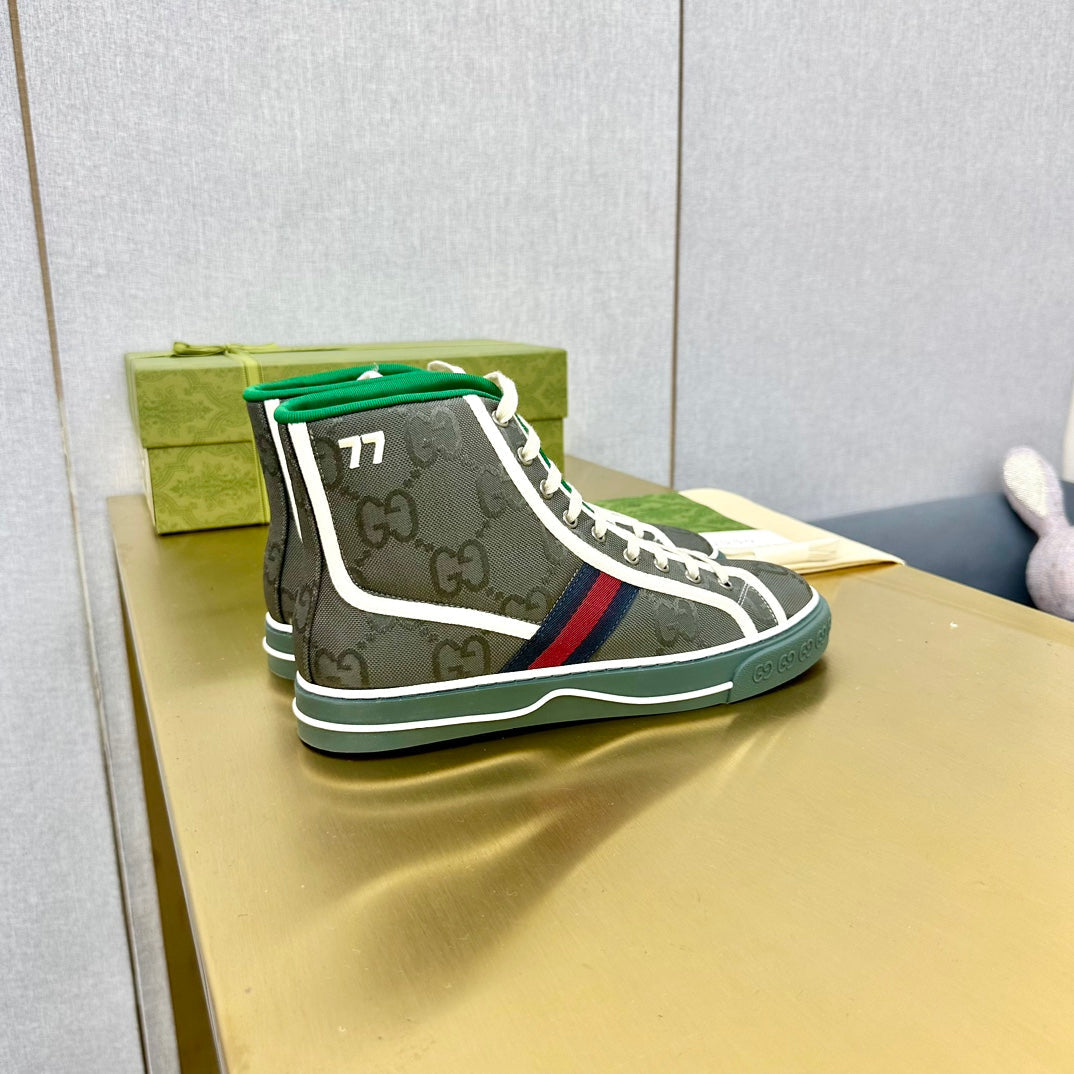 GUCCI TENNIS 1977 HIGH-TOP TRAINER BRIGHT GRAY CANVAS