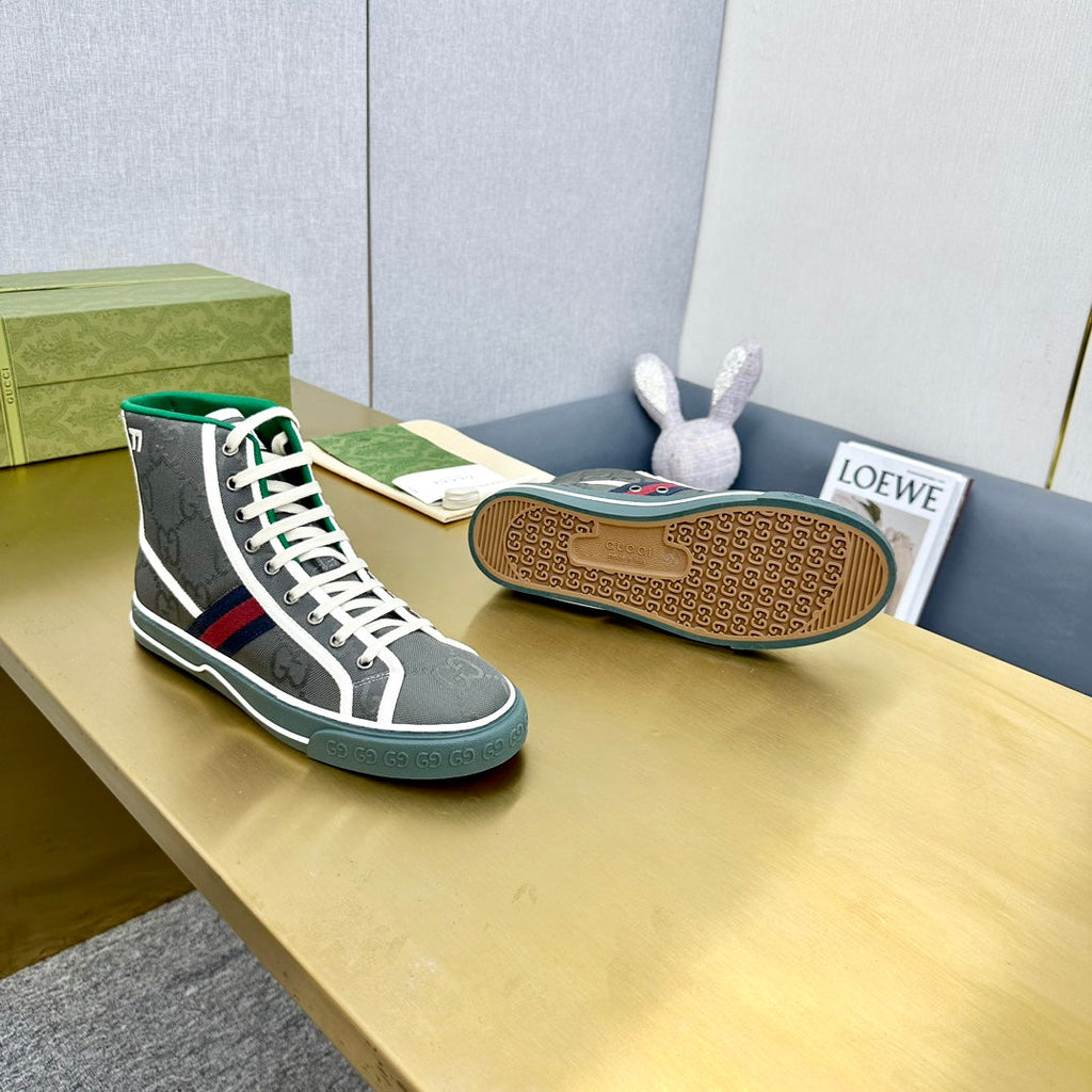 GUCCI TENNIS 1977 HIGH-TOP TRAINER BRIGHT GRAY CANVAS