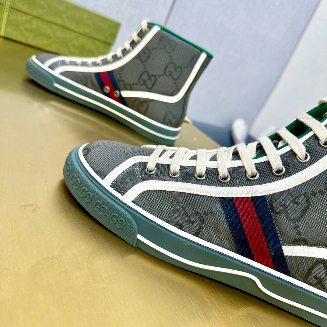 GUCCI TENNIS 1977 HIGH-TOP TRAINER BRIGHT GRAY CANVAS