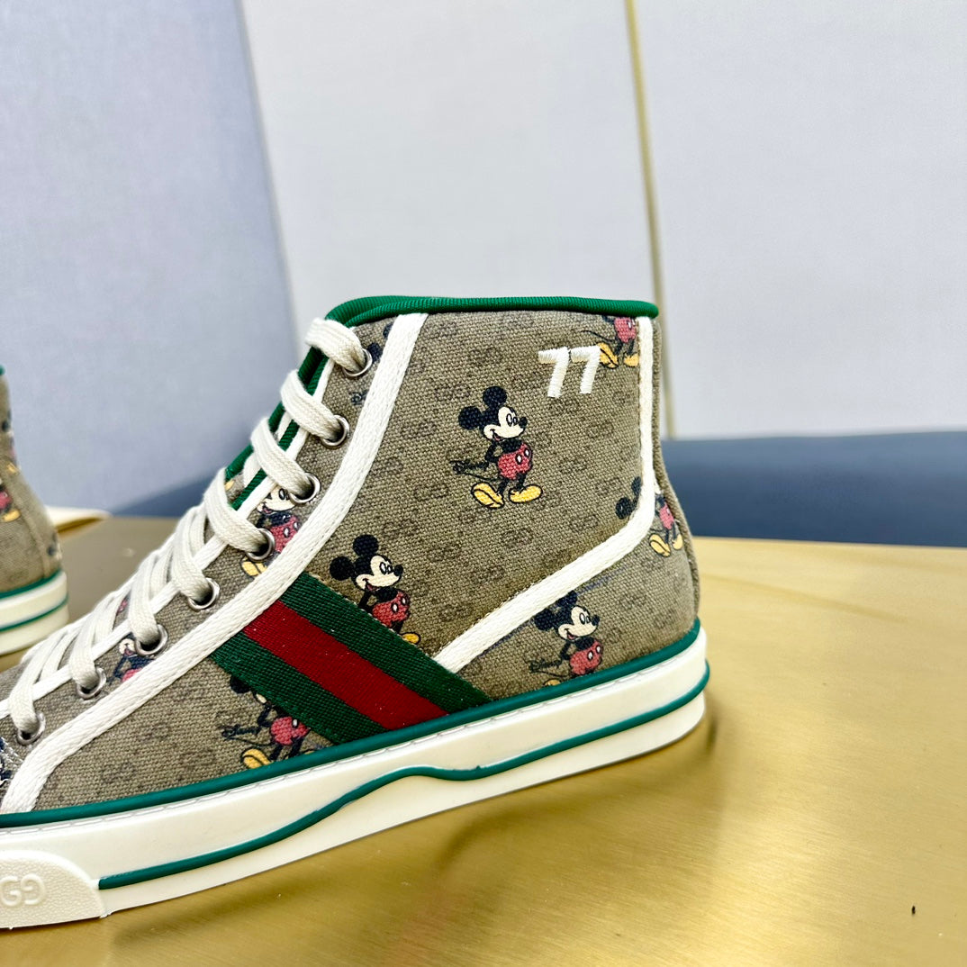 GUCCI TENNIS 1977 HIGH-TOP TRAINER TORTILLA CANVAS WITH MICKEY MOTIF