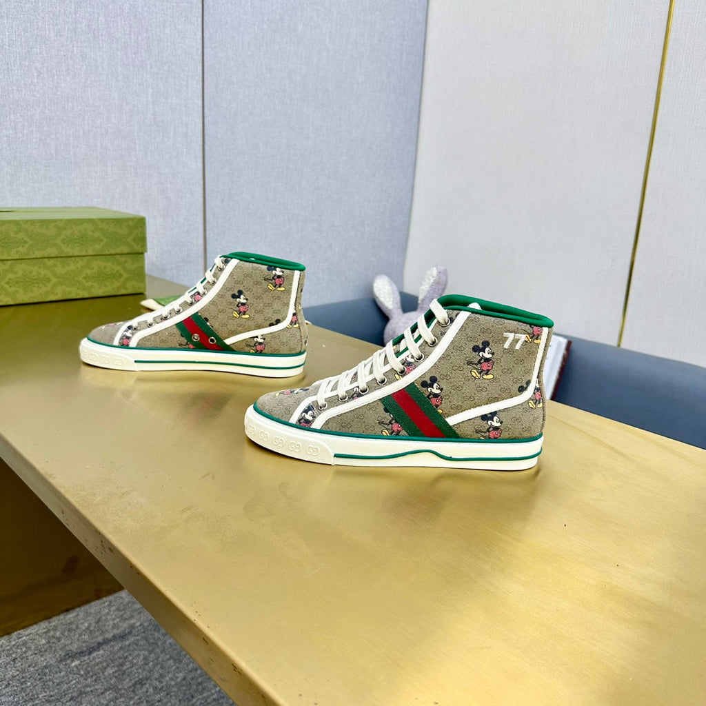 GUCCI TENNIS 1977 HIGH-TOP TRAINER TORTILLA CANVAS WITH MICKEY MOTIF