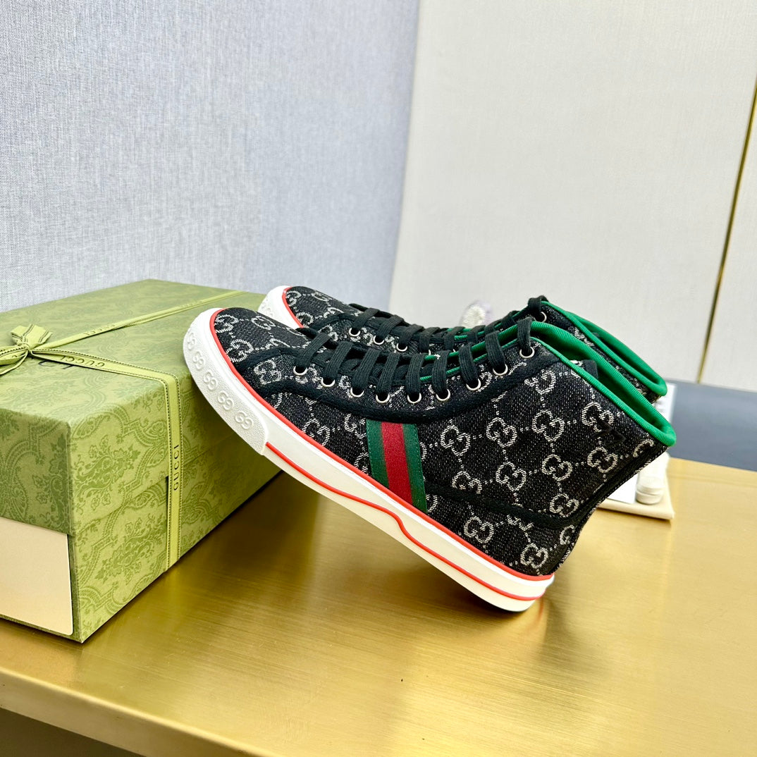 GUCCI TENNIS 1977 HIGH-TOP TRAINER BLACK CANVAS