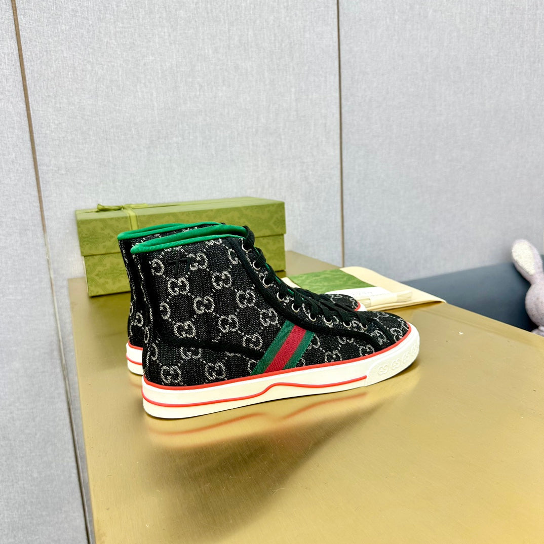 GUCCI TENNIS 1977 HIGH-TOP TRAINER BLACK CANVAS