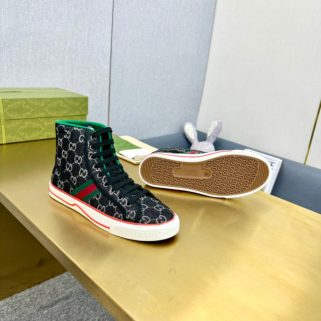 GUCCI TENNIS 1977 HIGH-TOP TRAINER BLACK CANVAS