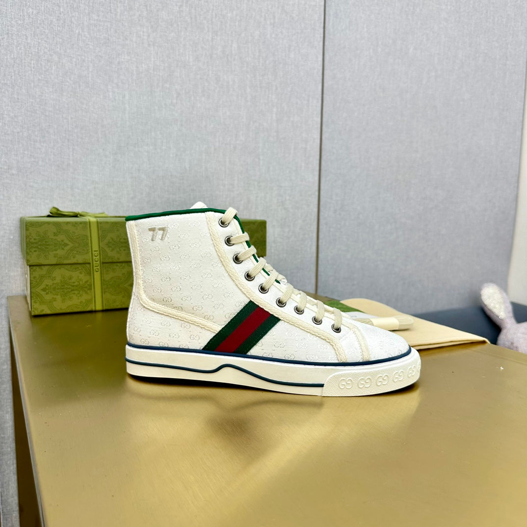 GUCCI TENNIS 1977 HIGH-TOP TRAINER WHITE CANVAS