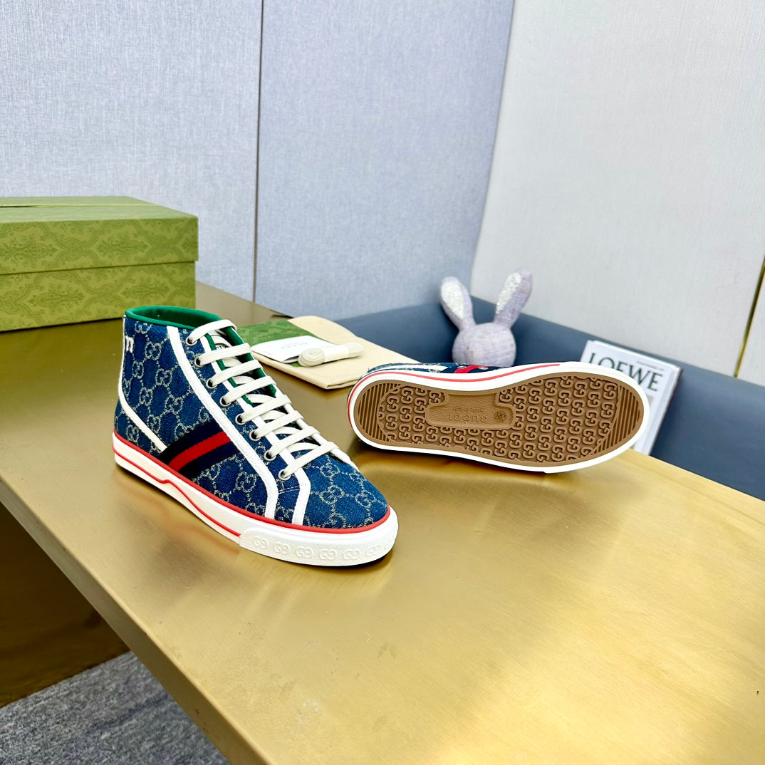 GUCCI TENNIS 1977 HIGH-TOP TRAINER INDIGO CANVAS