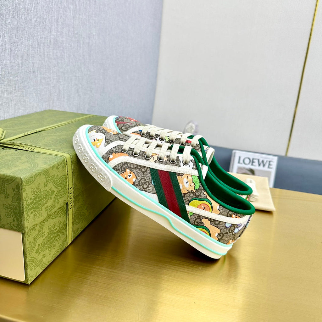 GUCCI TENNIS 1977 TRAINER CANVAS WITH ANIMALS MOTIF