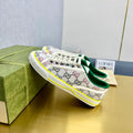 GUCCI TENNIS 1977 TRAINER LIGHT GRAY CANVAS WITH YELLOW TRIM