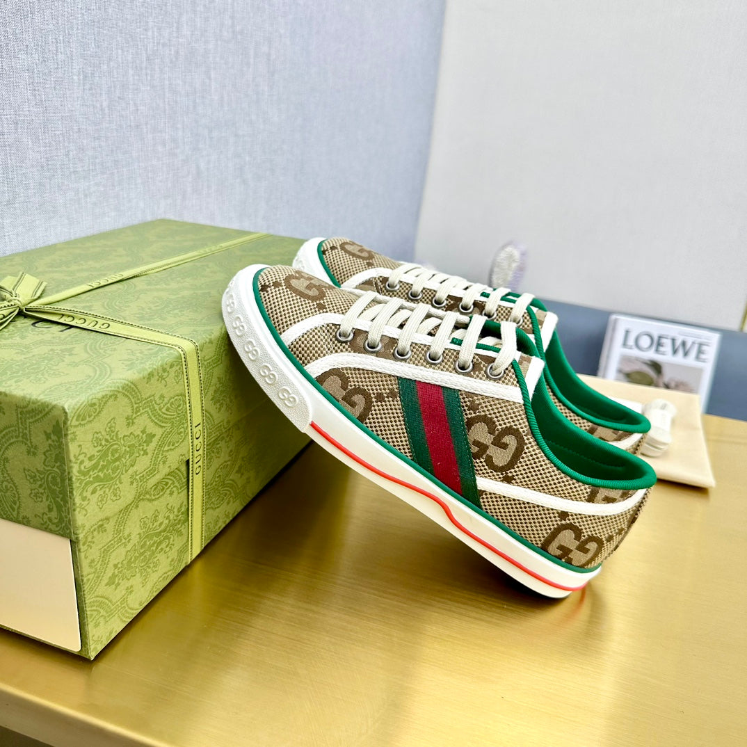 GUCCI TENNIS 1977 TRAINER LIGHT BROWN CANVAS