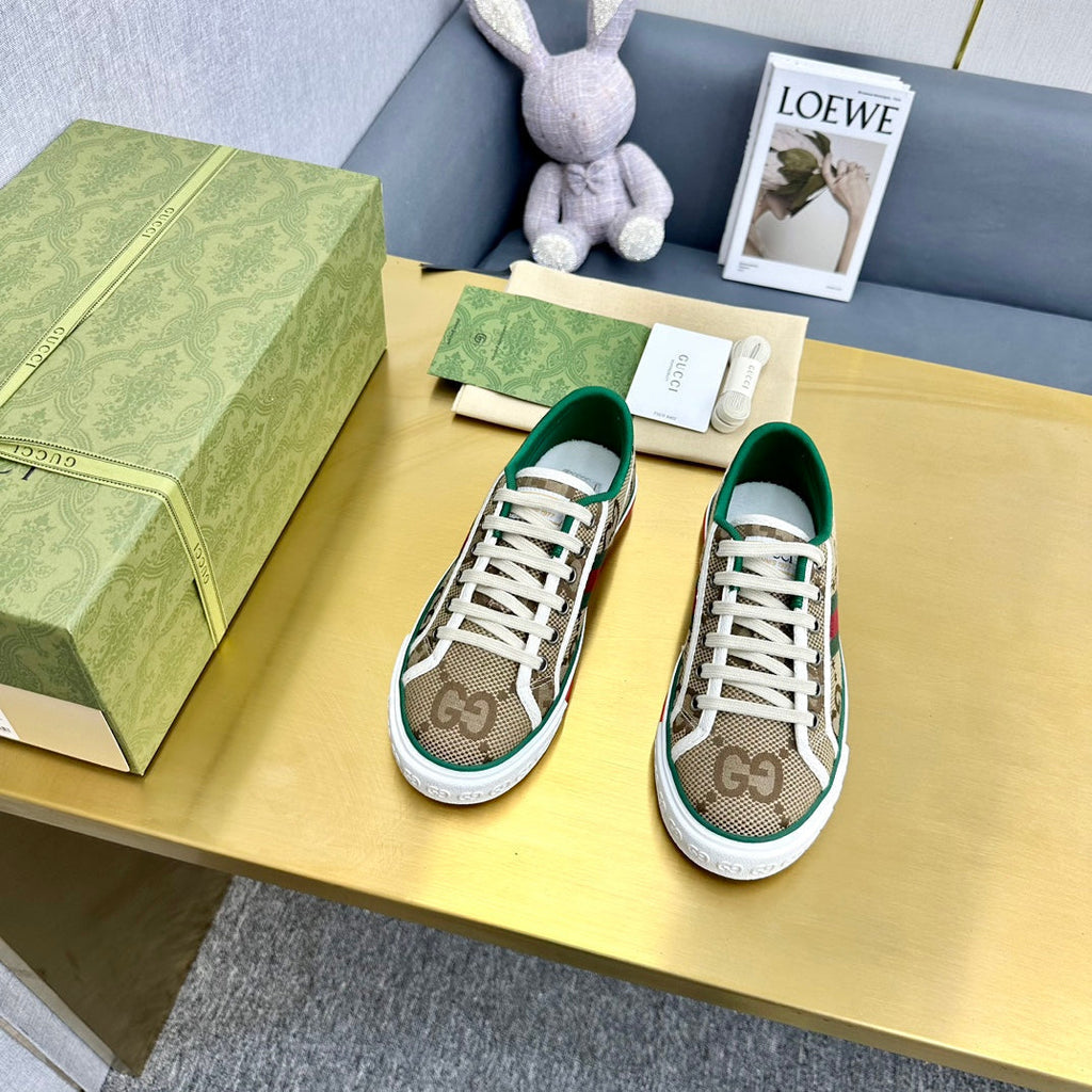 GUCCI TENNIS 1977 TRAINER LIGHT BROWN CANVAS