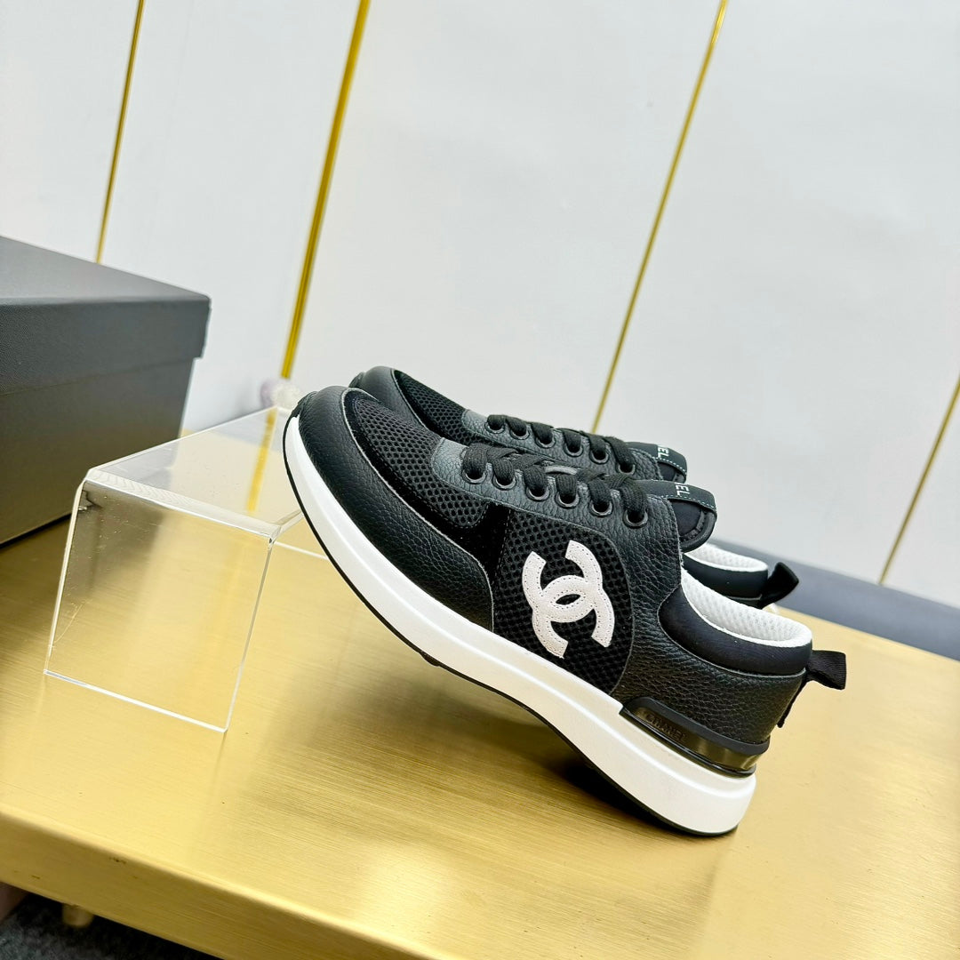 CHANEL CLASSIC TRAINER IN BLACK MERCERIZED VELVET WITH WHITE LOGO