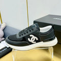 CHANEL CLASSIC TRAINER IN BLACK MERCERIZED VELVET WITH WHITE LOGO