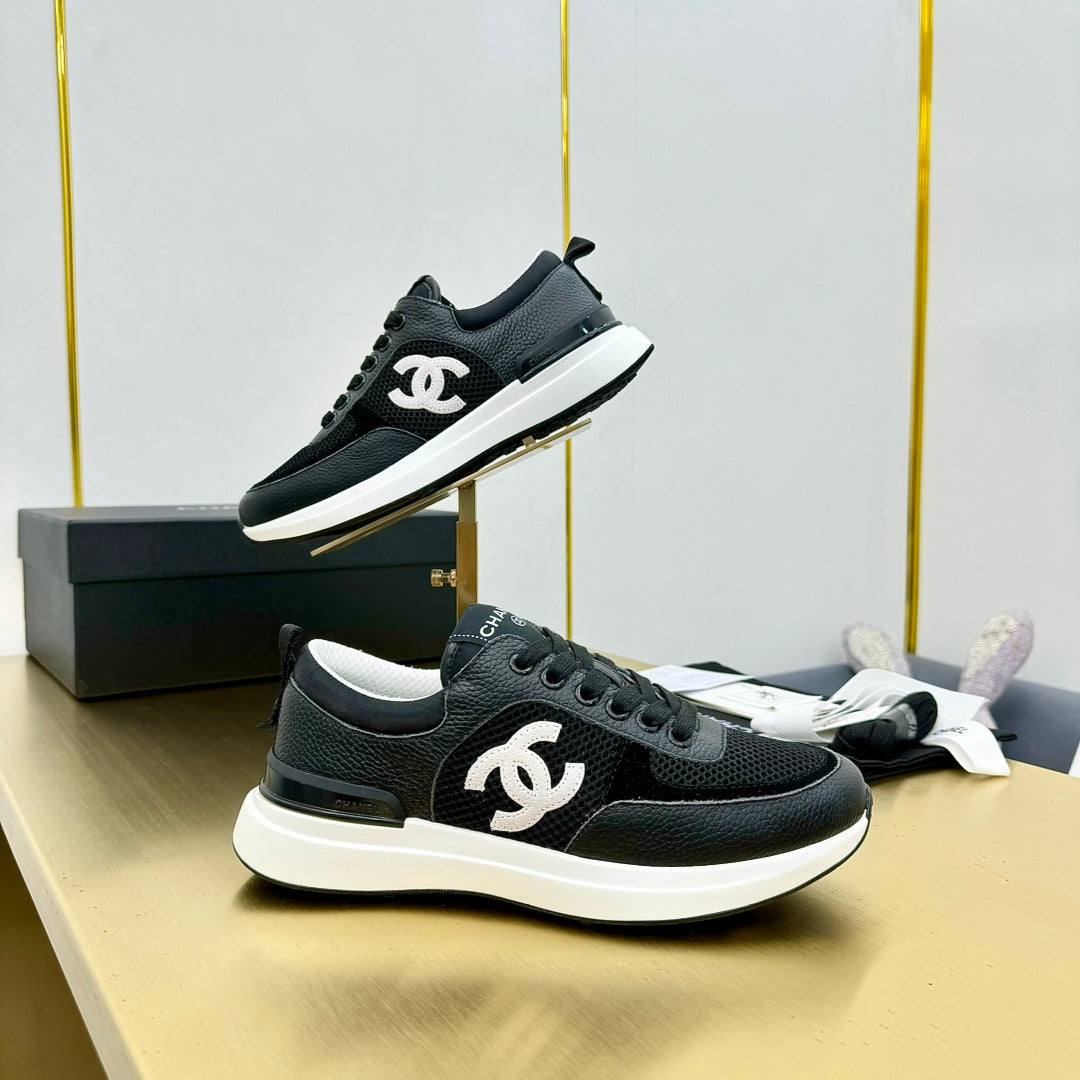 CHANEL CLASSIC TRAINER IN BLACK MERCERIZED VELVET WITH WHITE LOGO