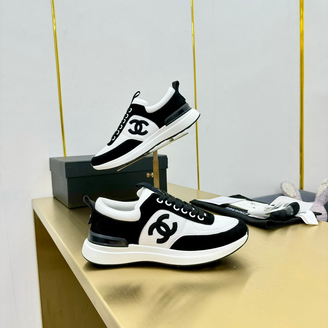 CHANEL CLASSIC TRAINER IN BLACK MIX WHITE MERCERIZED VELVET