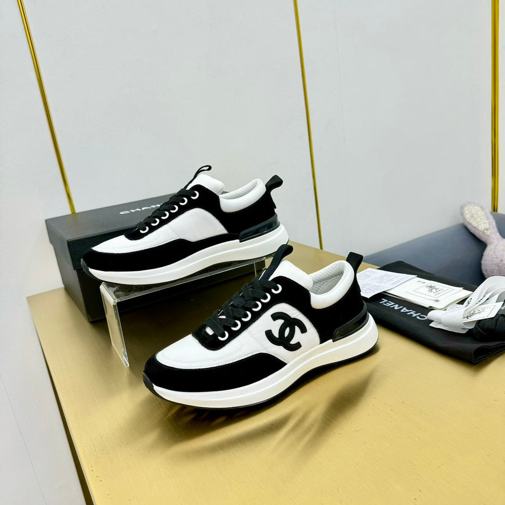 CHANEL CLASSIC TRAINER IN BLACK MIX WHITE MERCERIZED VELVET