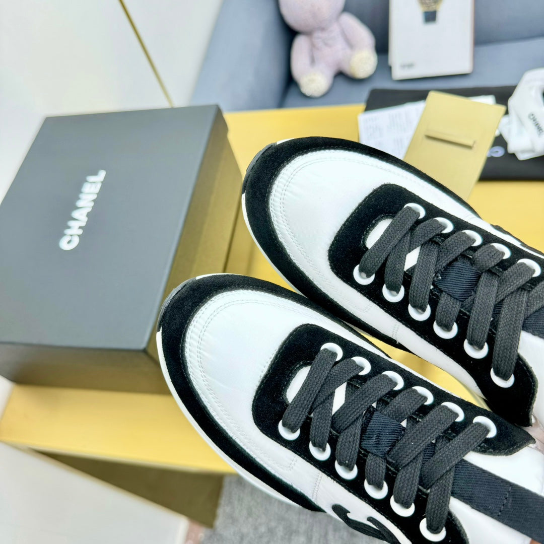 CHANEL CLASSIC TRAINER IN BLACK MIX WHITE MERCERIZED VELVET