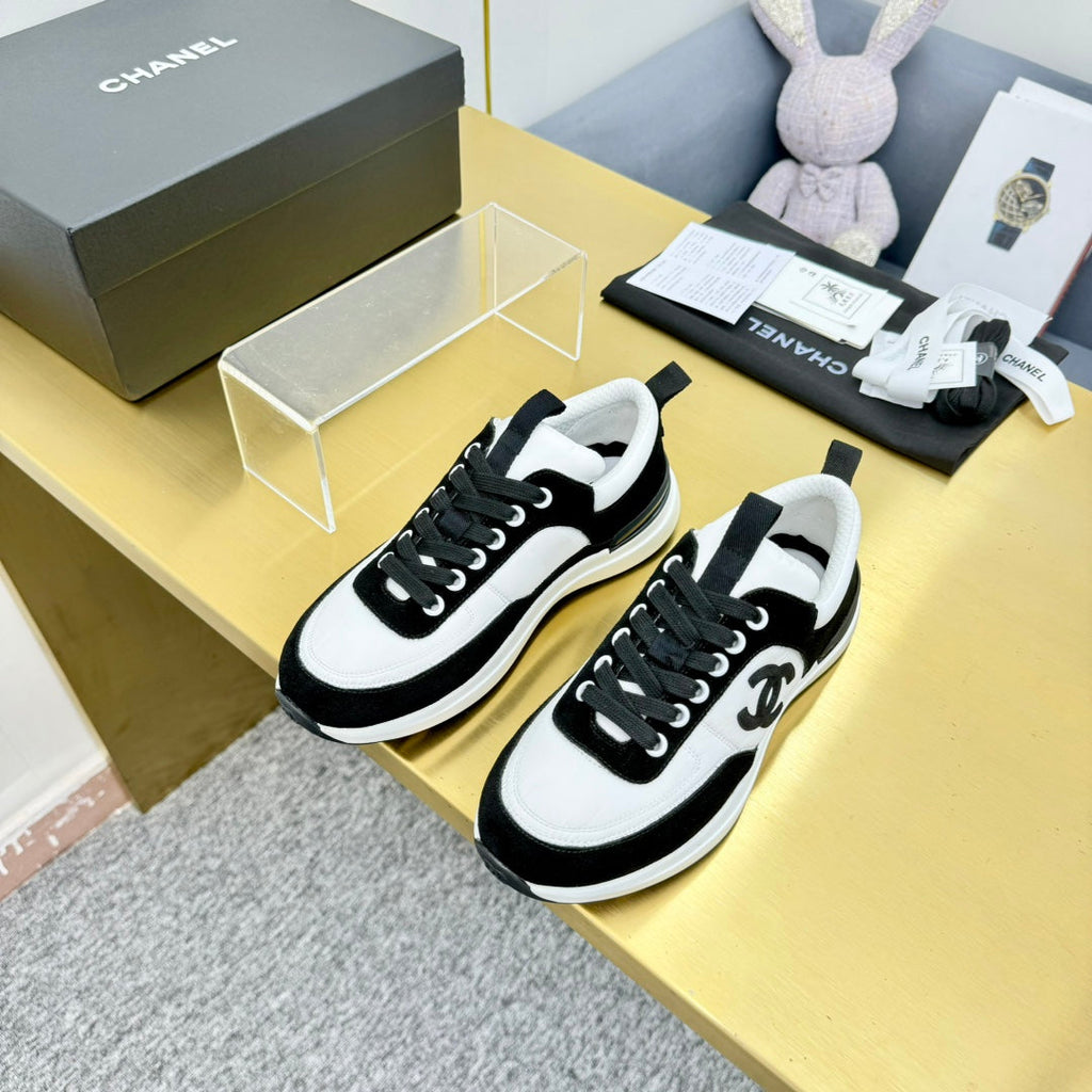 CHANEL CLASSIC TRAINER IN BLACK MIX WHITE MERCERIZED VELVET