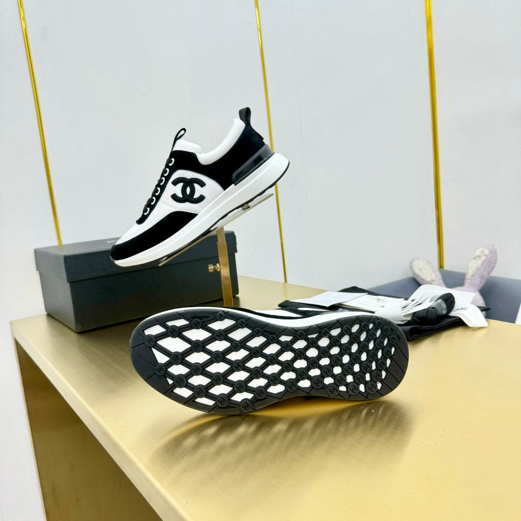 CHANEL CLASSIC TRAINER IN BLACK MIX WHITE MERCERIZED VELVET