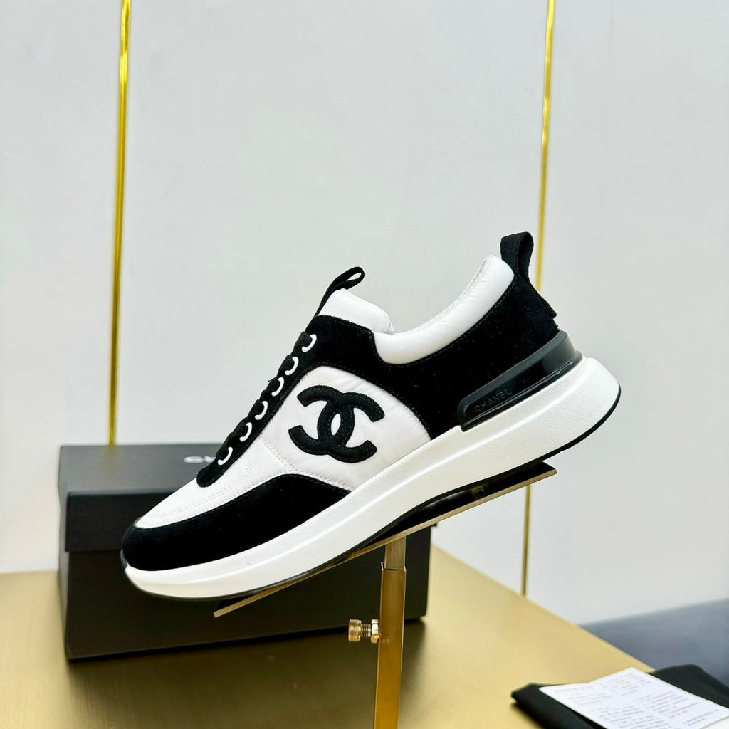 CHANEL CLASSIC TRAINER IN BLACK MIX WHITE MERCERIZED VELVET