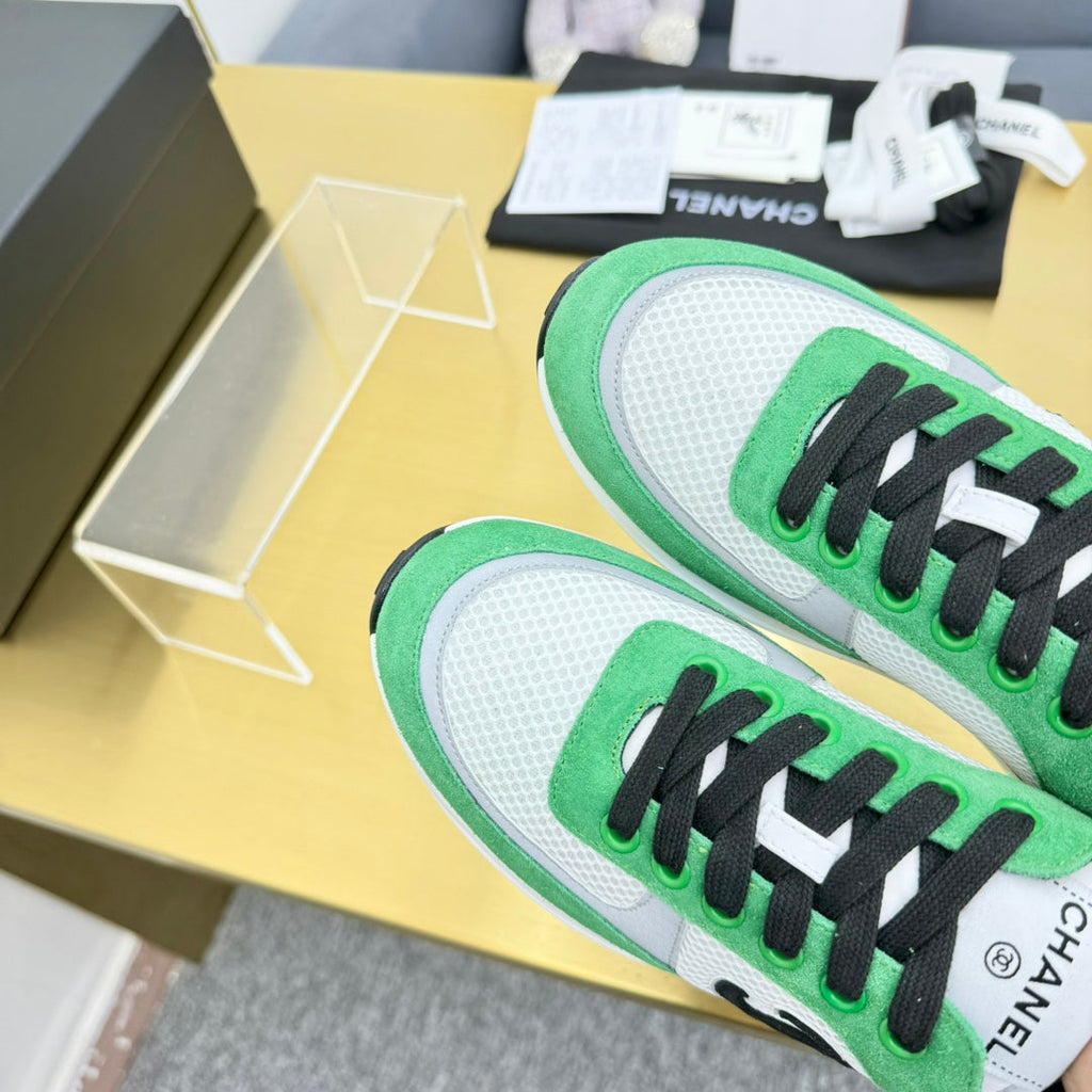 CHANEL CLASSIC TRAINER IN GREEN MIX WHITE MERCERIZED VELVET