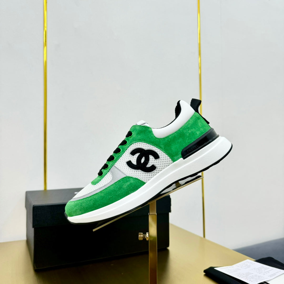 CHANEL CLASSIC TRAINER IN GREEN MIX WHITE MERCERIZED VELVET