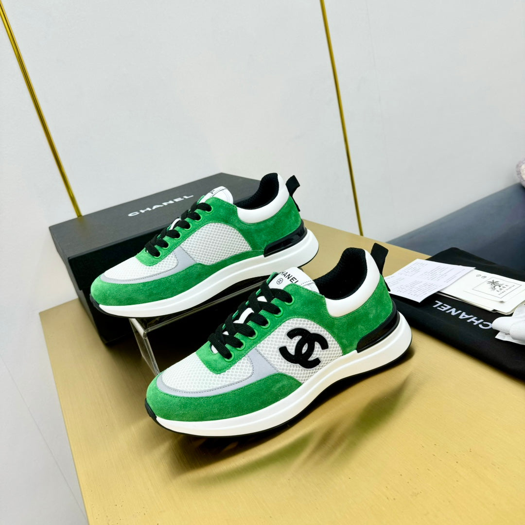 CHANEL CLASSIC TRAINER IN GREEN MIX WHITE MERCERIZED VELVET