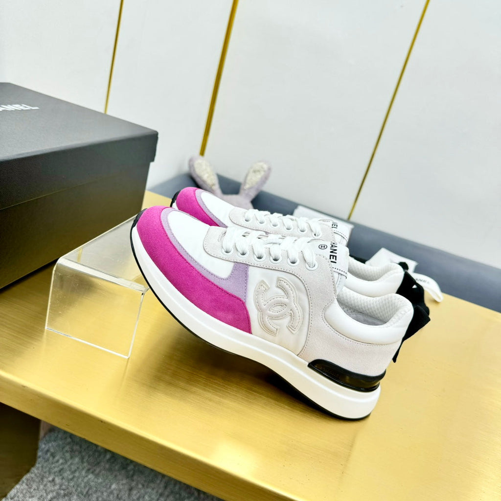 CHANEL CLASSIC TRAINER IN GREY MIX BRIGHT PINK MERCERIZED VELVET